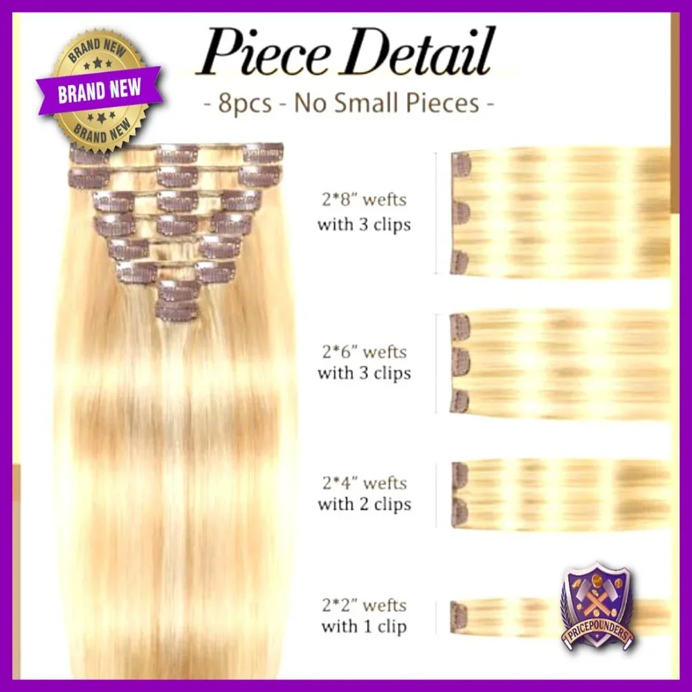 18 Inch Clip In Human Hair Extensions 100g Remy Seamless Straight 8Pcs
